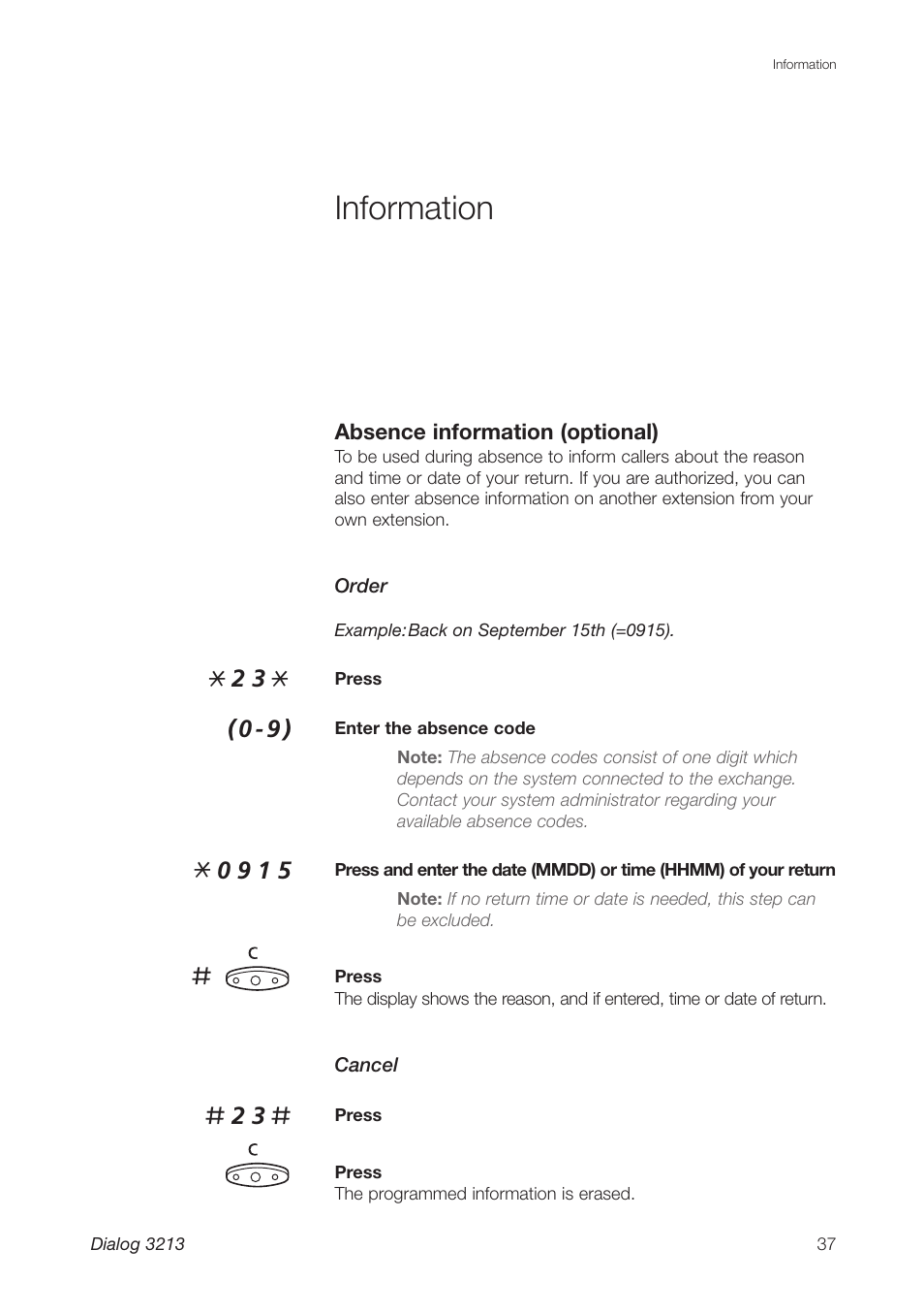 Information | Ericsson Dialog 3213 User Manual | Page 37 / 92