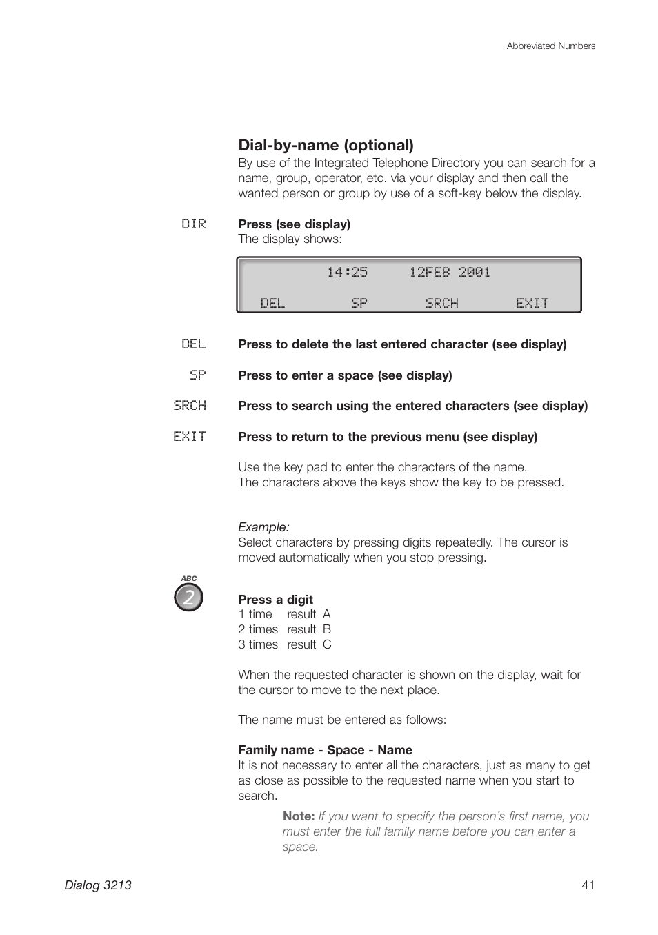 Dial-by-name (optional) | Ericsson Dialog 3213 User Manual | Page 41 / 92