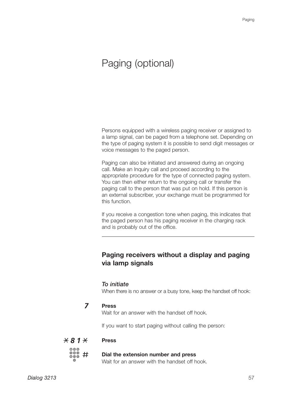Paging (optional) | Ericsson Dialog 3213 User Manual | Page 57 / 92