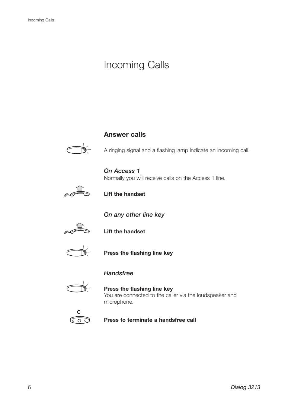 Incoming calls | Ericsson Dialog 3213 User Manual | Page 6 / 92