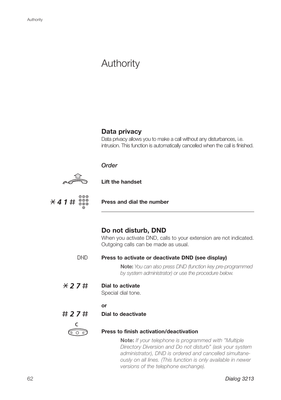 Authority | Ericsson Dialog 3213 User Manual | Page 62 / 92