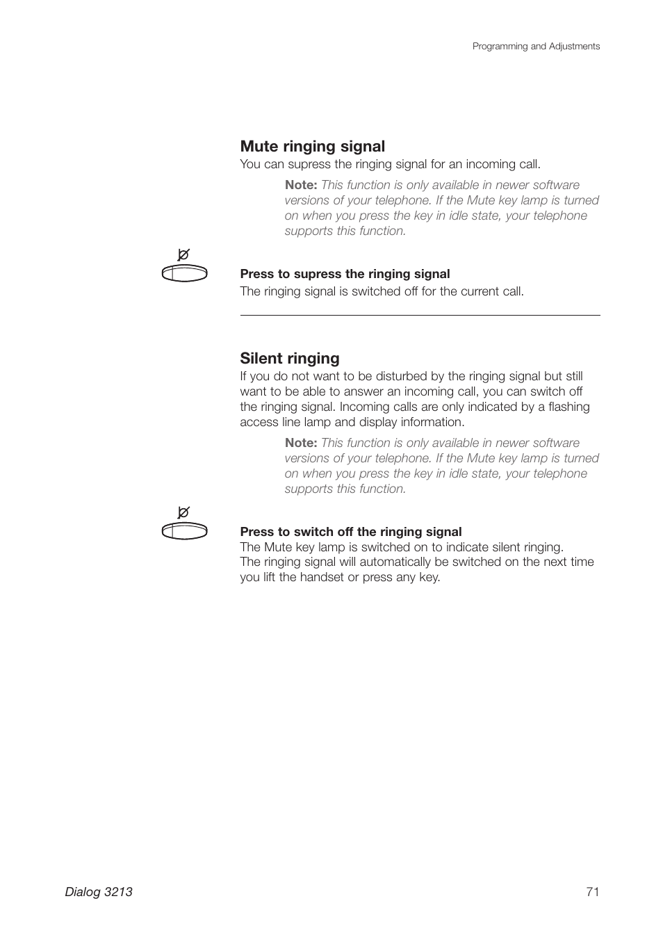 Mute ringing signal, Silent ringing | Ericsson Dialog 3213 User Manual | Page 71 / 92