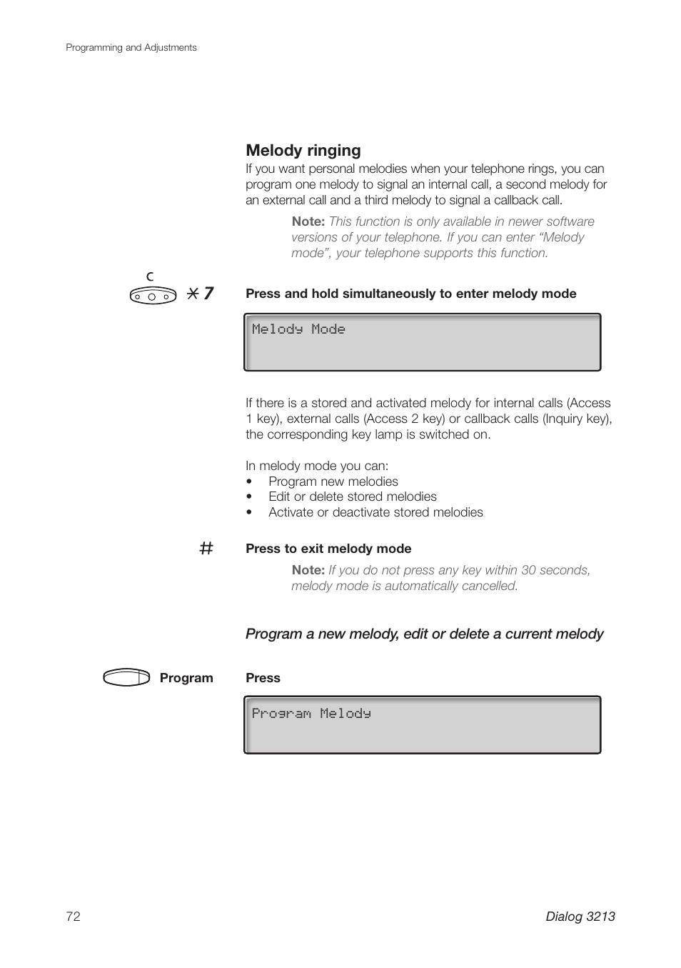 Melody ringing | Ericsson Dialog 3213 User Manual | Page 72 / 92