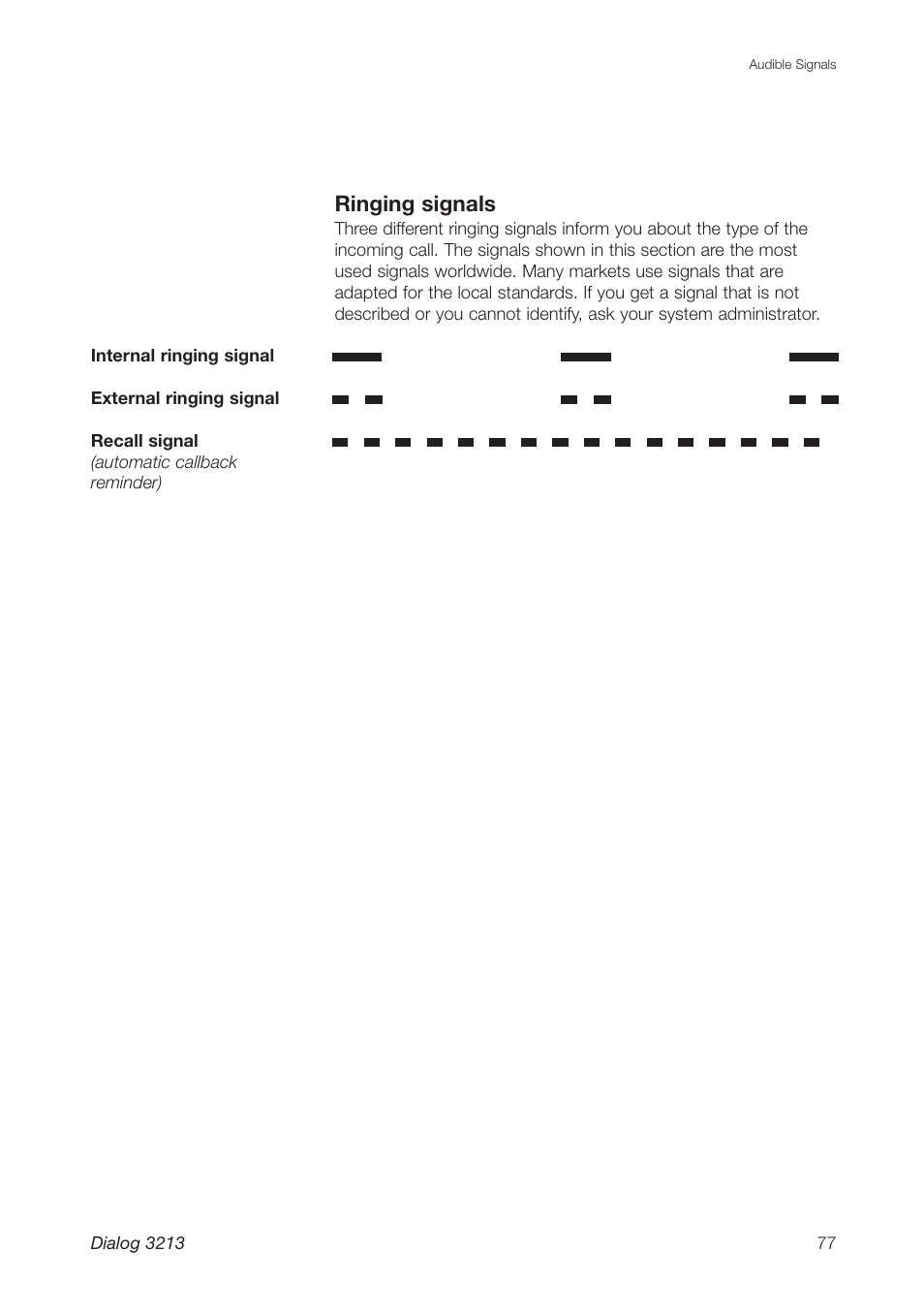 Ringing signals | Ericsson Dialog 3213 User Manual | Page 77 / 92