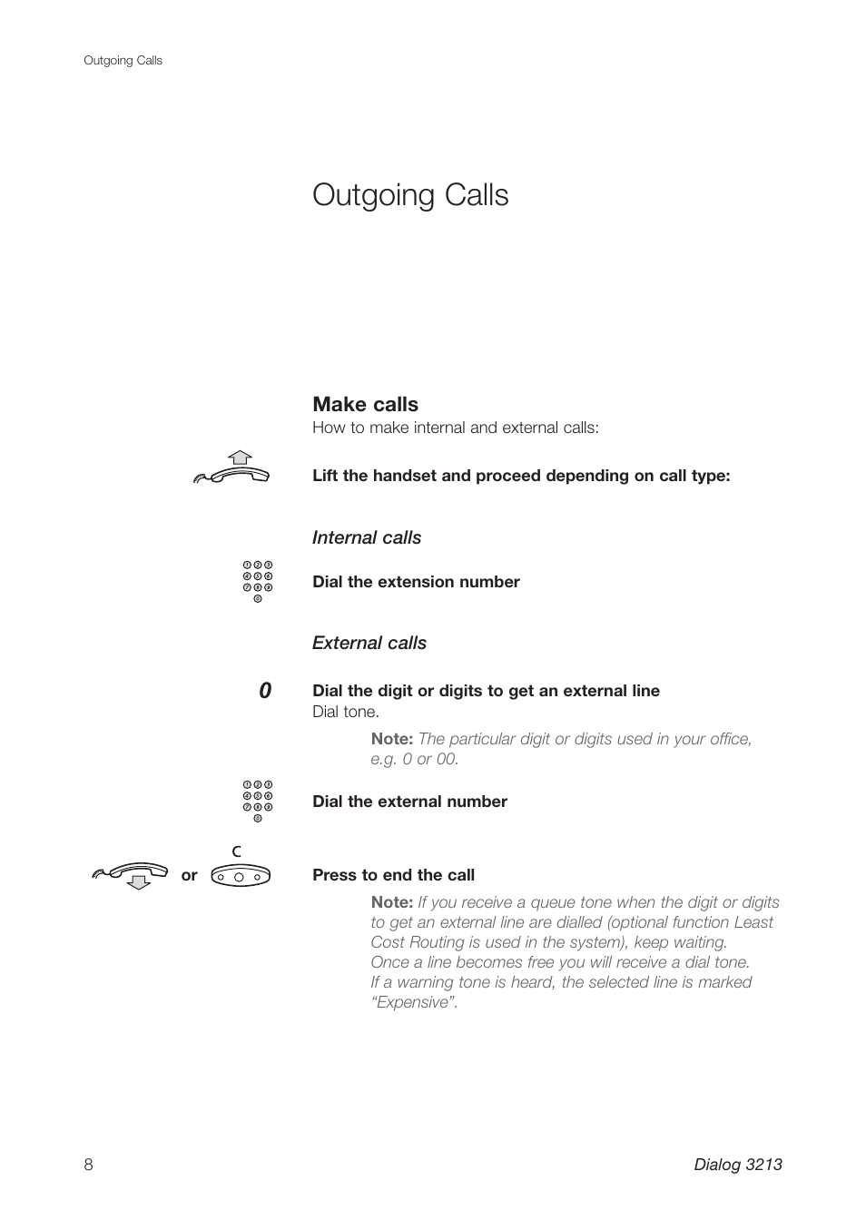 Outgoing calls | Ericsson Dialog 3213 User Manual | Page 8 / 92