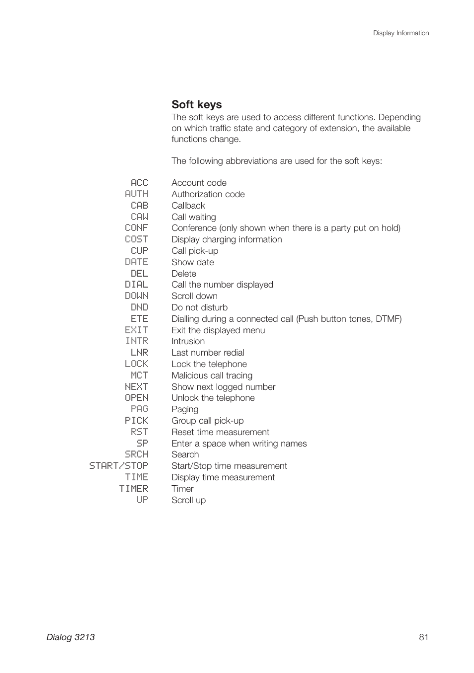 Soft keys | Ericsson Dialog 3213 User Manual | Page 81 / 92