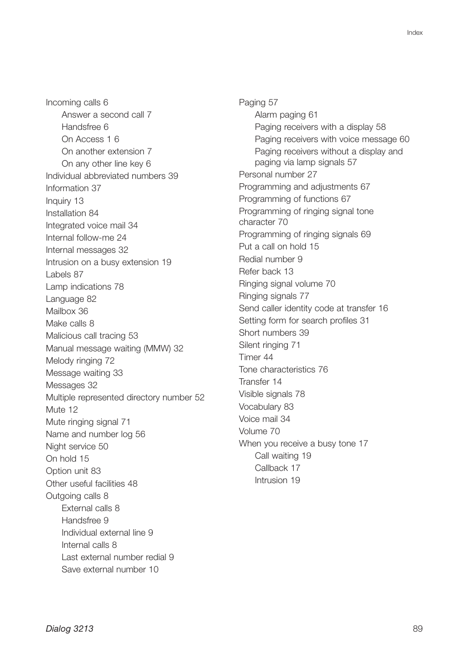 Ericsson Dialog 3213 User Manual | Page 89 / 92