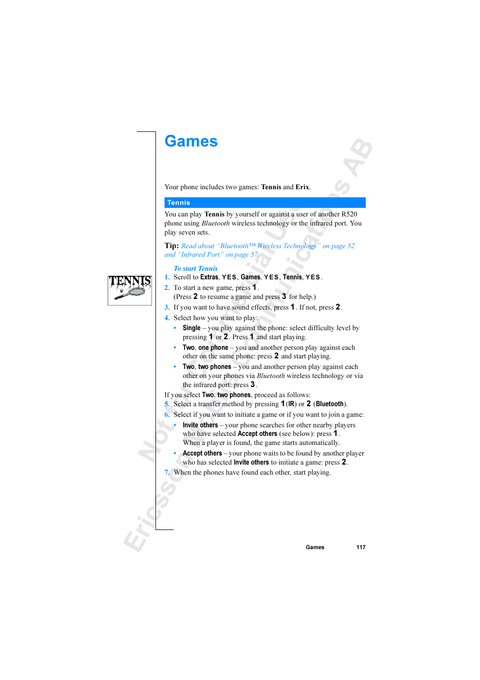 Games | Ericsson R520 User Manual | Page 117 / 152