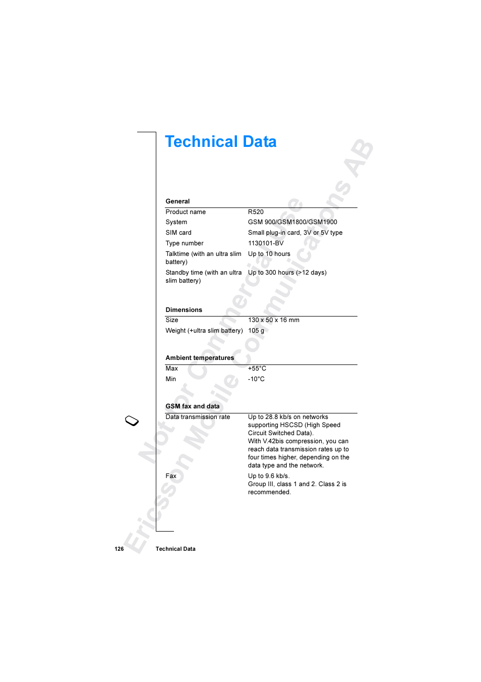 Ericsson R520 User Manual | Page 126 / 152