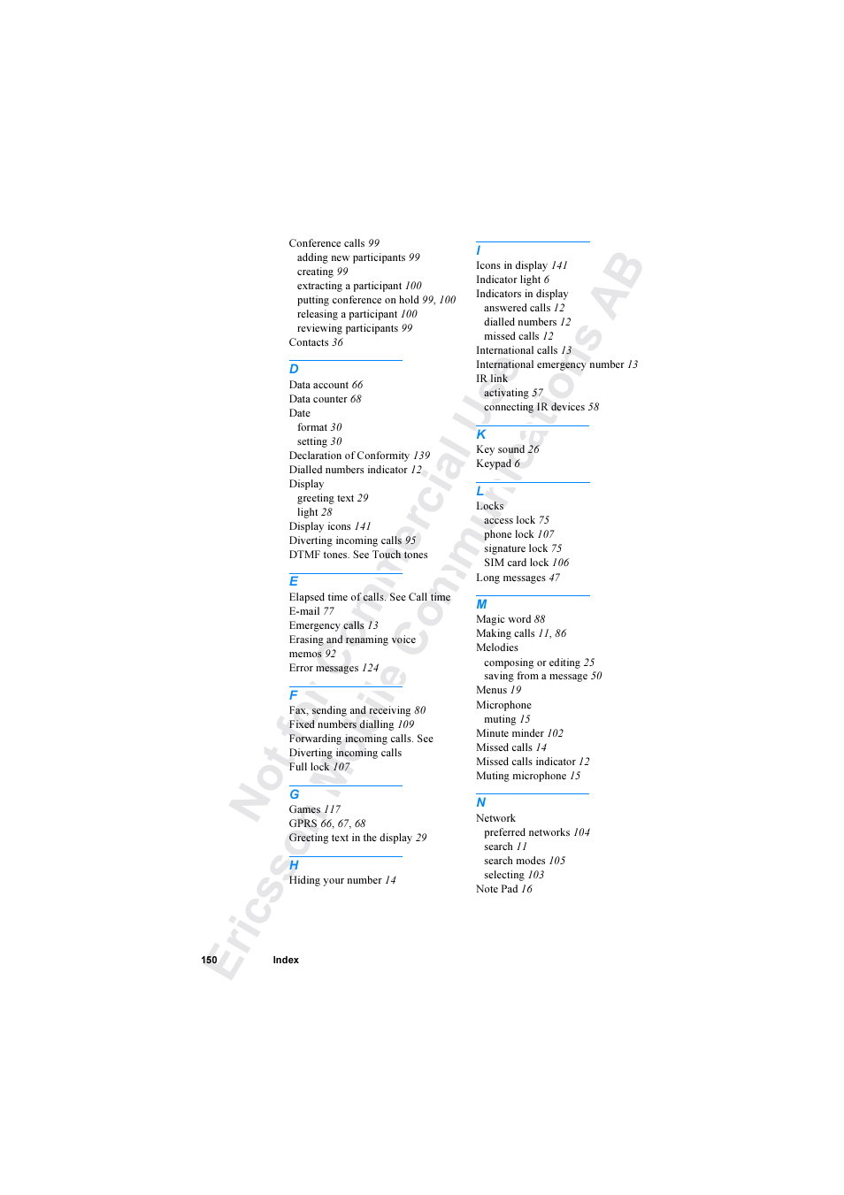 Ericsson R520 User Manual | Page 150 / 152