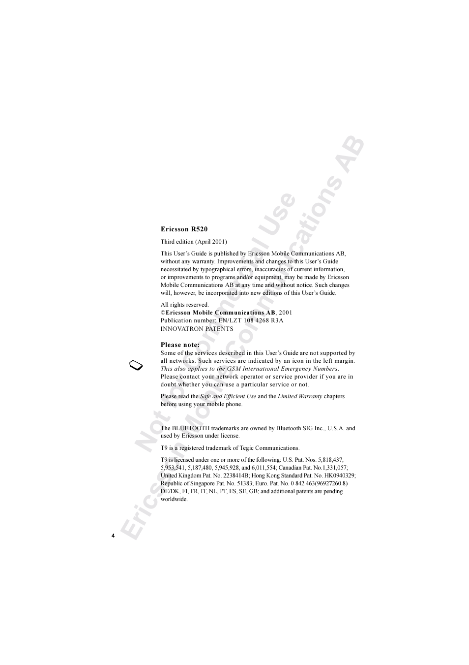 Ericsson R520 User Manual | Page 4 / 152