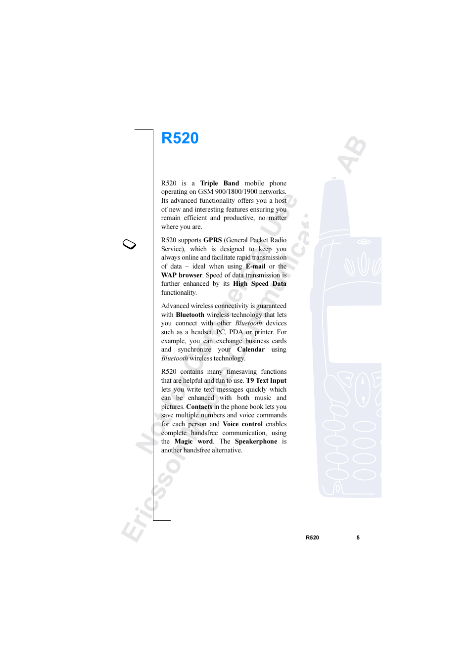 Ericsson R520 User Manual | Page 5 / 152