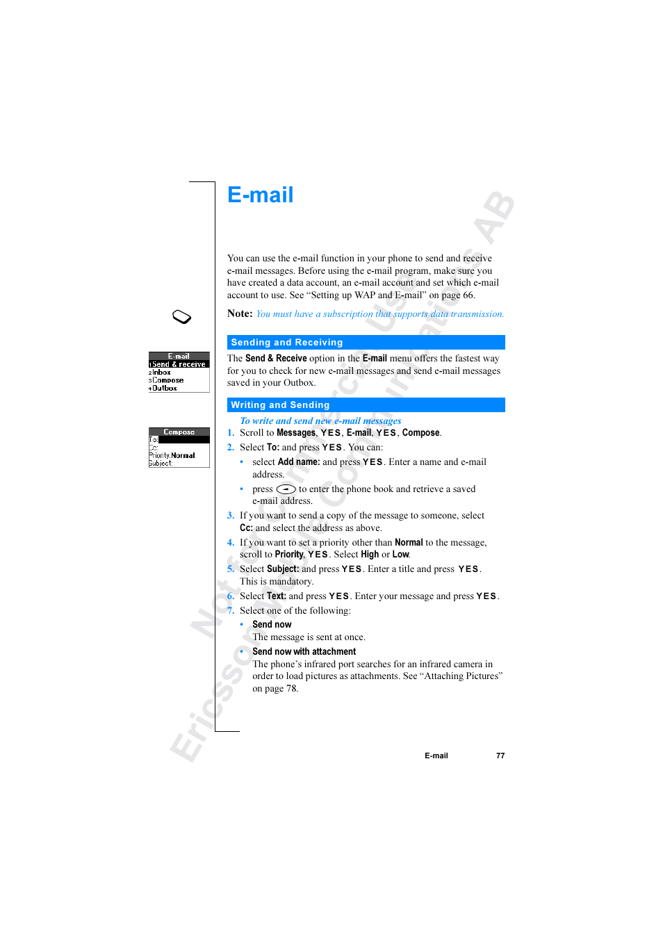 E-mail | Ericsson R520 User Manual | Page 77 / 152