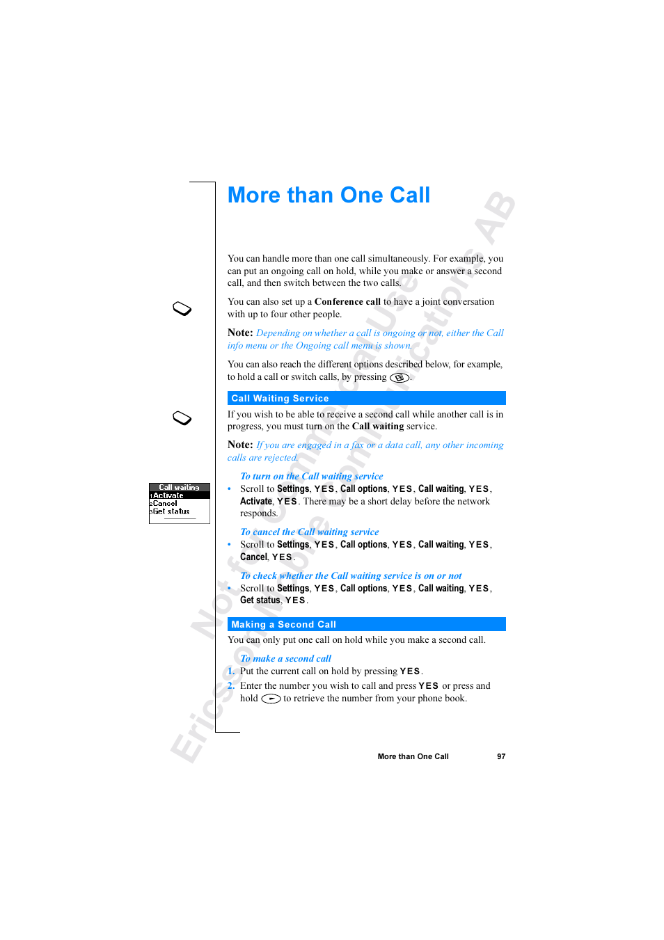 More than one call | Ericsson R520 User Manual | Page 97 / 152