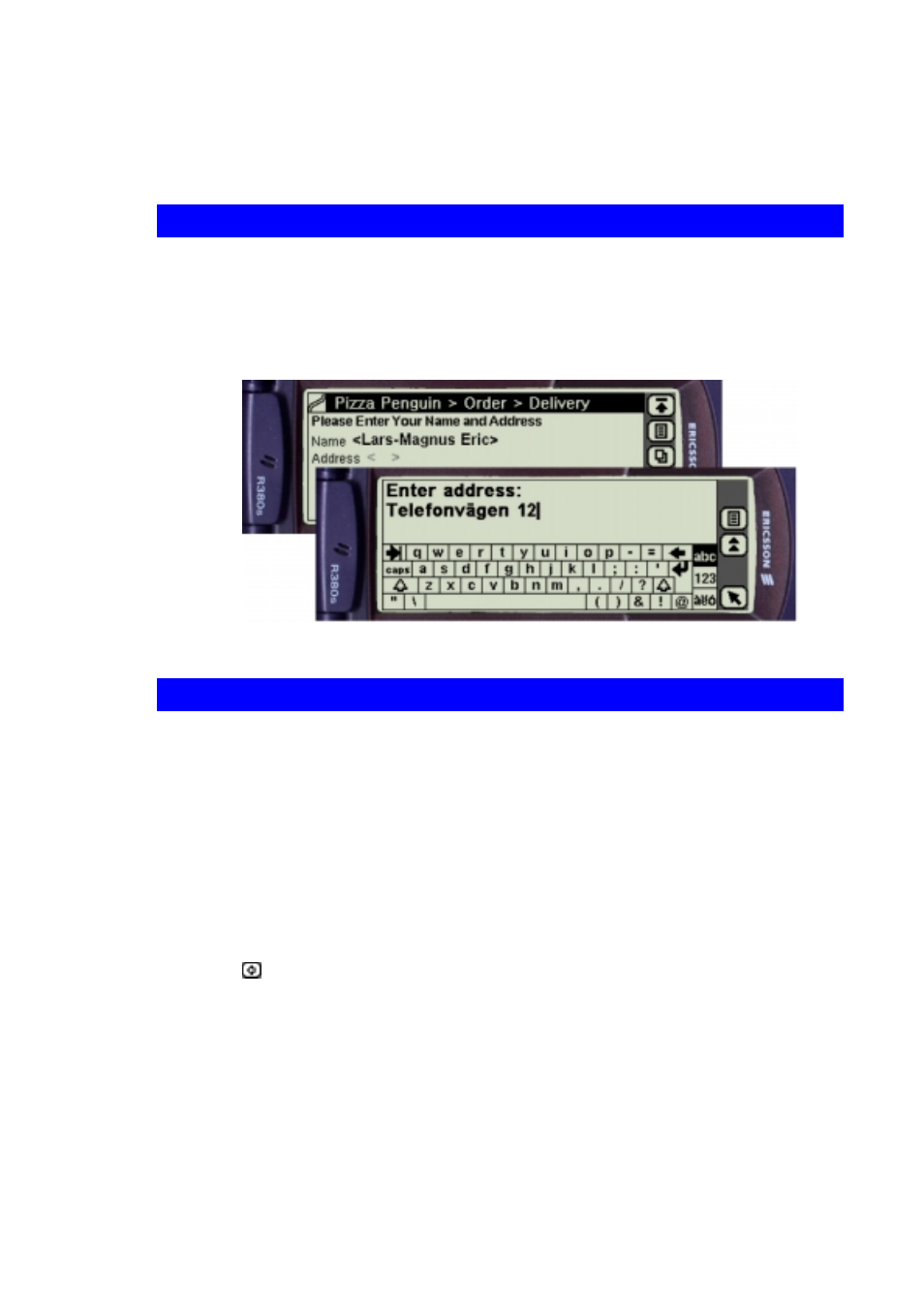 The on-screen keyboard, Navigating | Ericsson R380 User Manual | Page 8 / 25