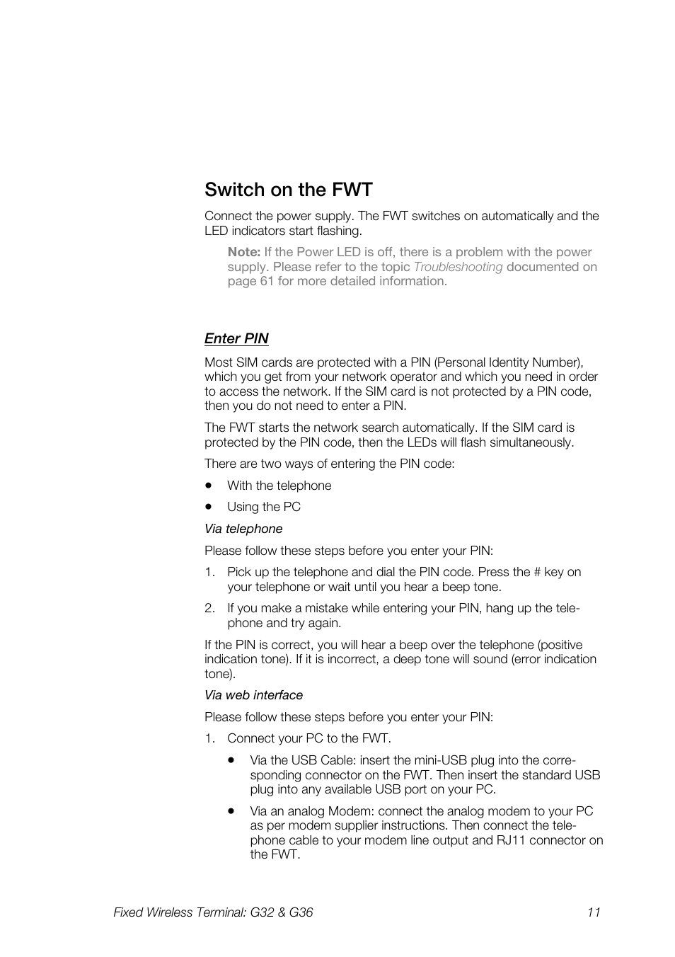 Switch on the fwt | Ericsson G36 User Manual | Page 11 / 84