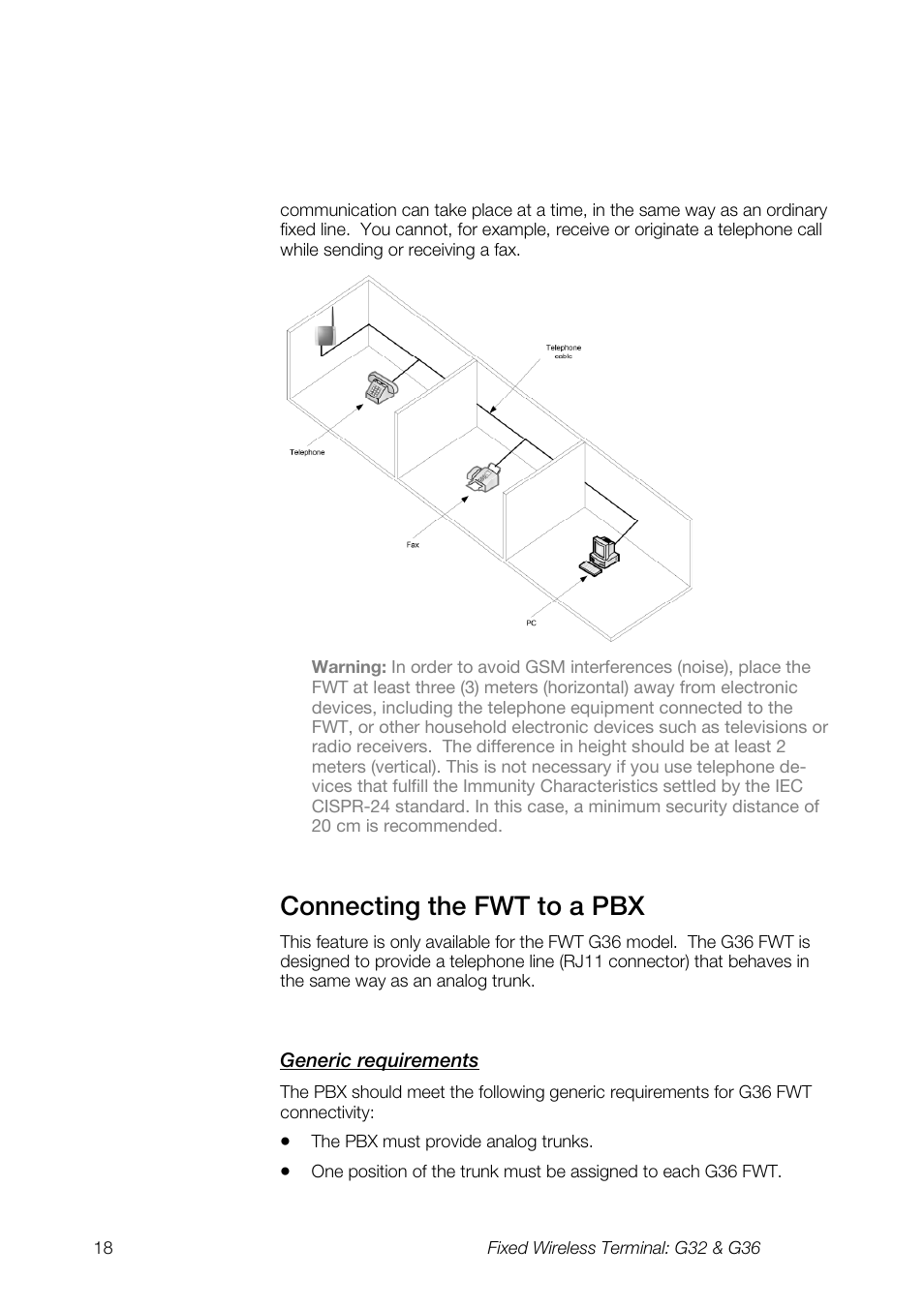 Connecting the fwt to a pbx | Ericsson G36 User Manual | Page 18 / 84