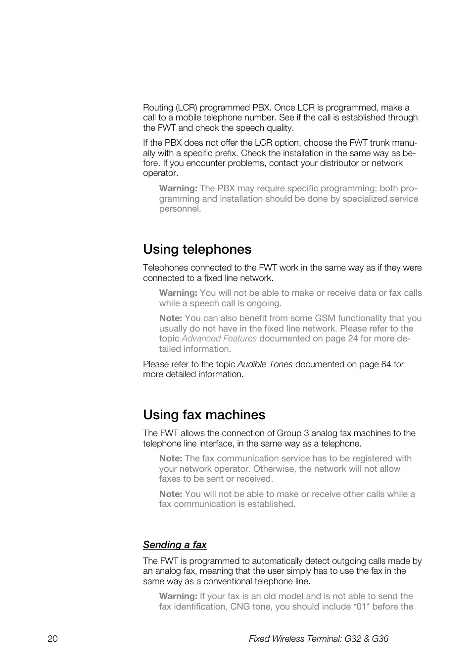 Using telephones, Using fax machines | Ericsson G36 User Manual | Page 20 / 84