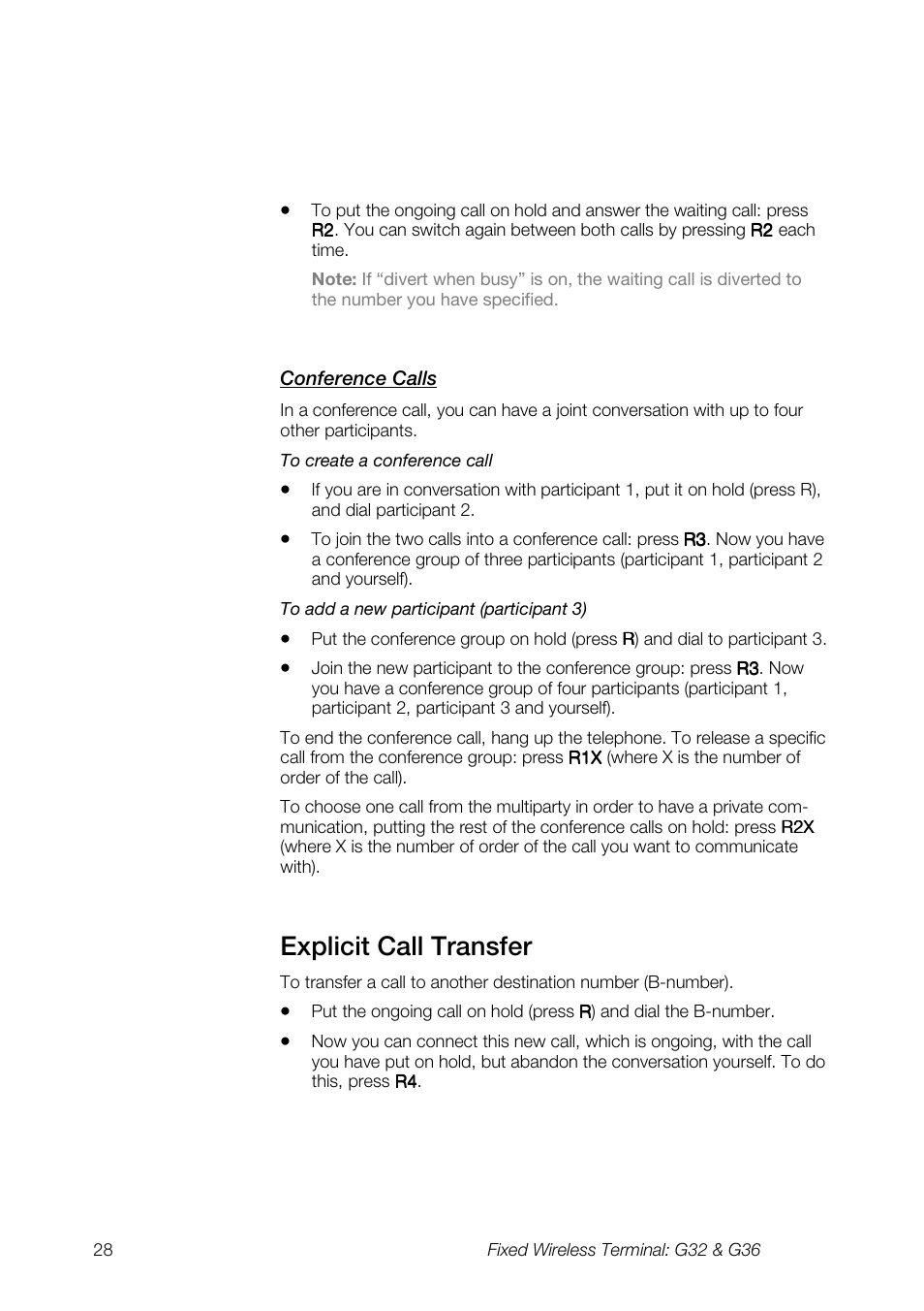 Explicit call transfer | Ericsson G36 User Manual | Page 28 / 84