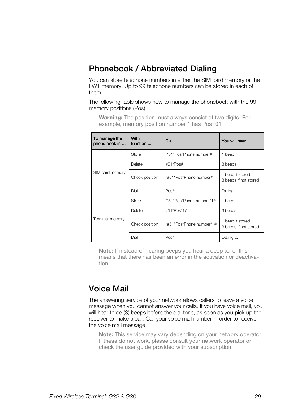 Phonebook / abbreviated dialing, Voice mail | Ericsson G36 User Manual | Page 29 / 84