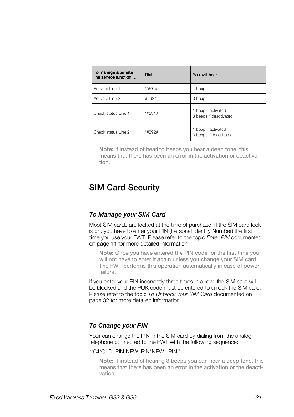 Sim card security | Ericsson G36 User Manual | Page 31 / 84