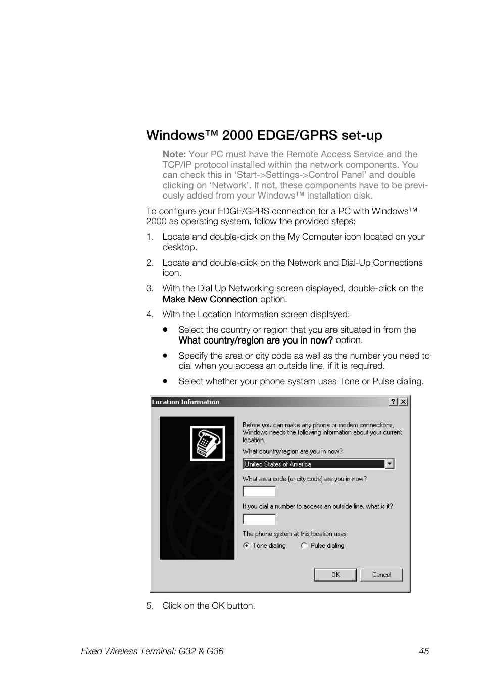 Windows™ 2000 edge/gprs set-up | Ericsson G36 User Manual | Page 45 / 84