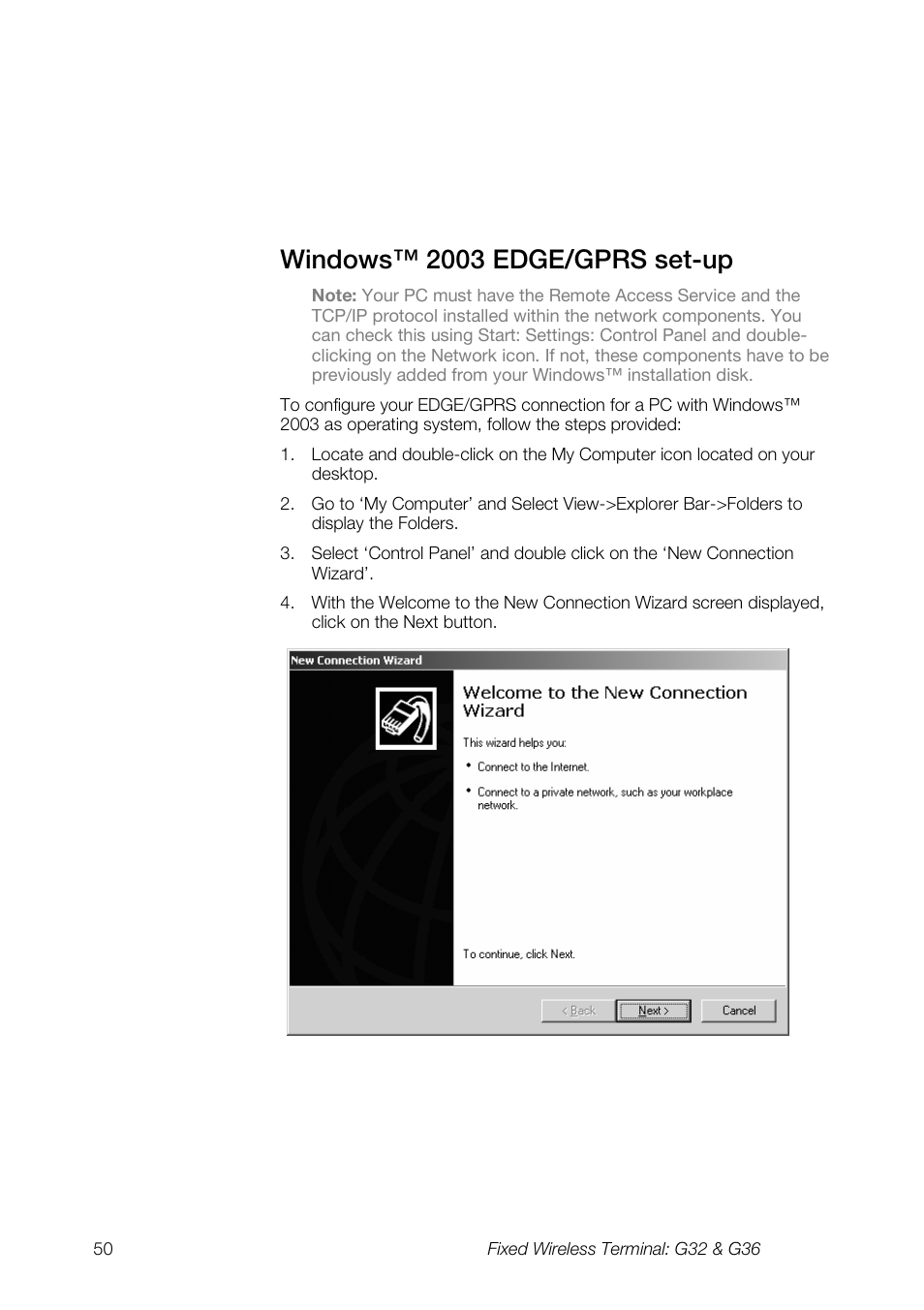 Windows™ 2003 edge/gprs set-up | Ericsson G36 User Manual | Page 50 / 84