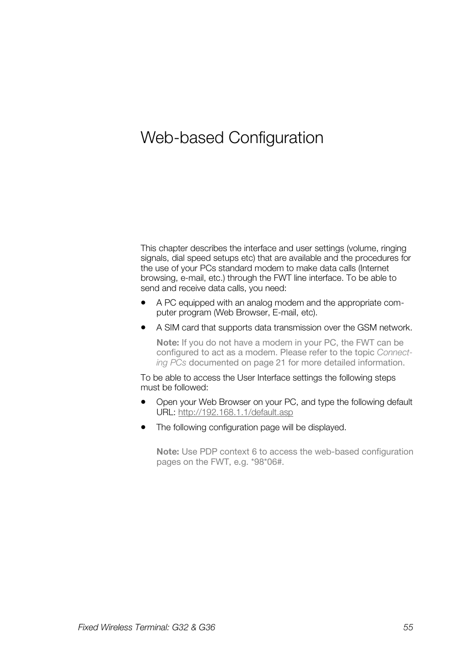 Web-based configuration | Ericsson G36 User Manual | Page 55 / 84