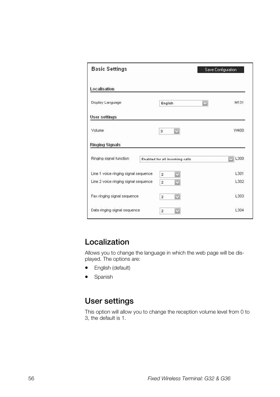 Localization, User settings | Ericsson G36 User Manual | Page 56 / 84