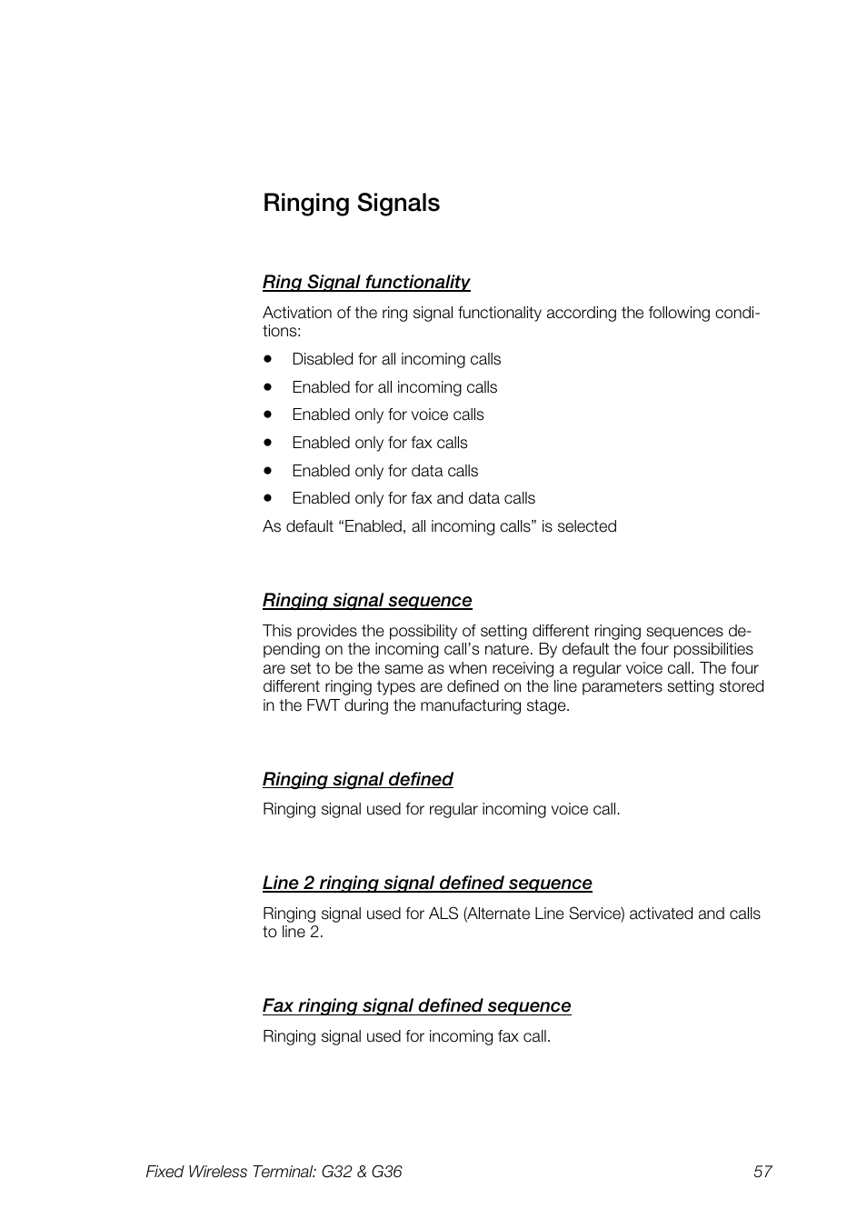 Ringing signals | Ericsson G36 User Manual | Page 57 / 84