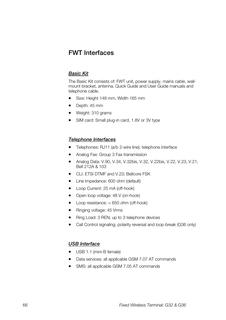 Fwt interfaces | Ericsson G36 User Manual | Page 66 / 84