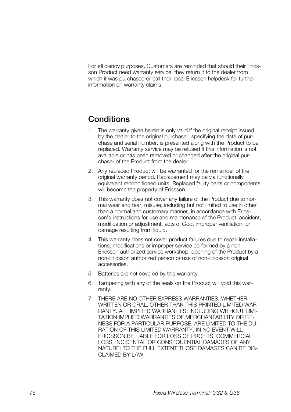 Conditions | Ericsson G36 User Manual | Page 76 / 84