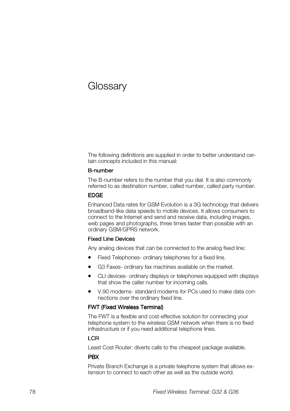 Glossary | Ericsson G36 User Manual | Page 78 / 84