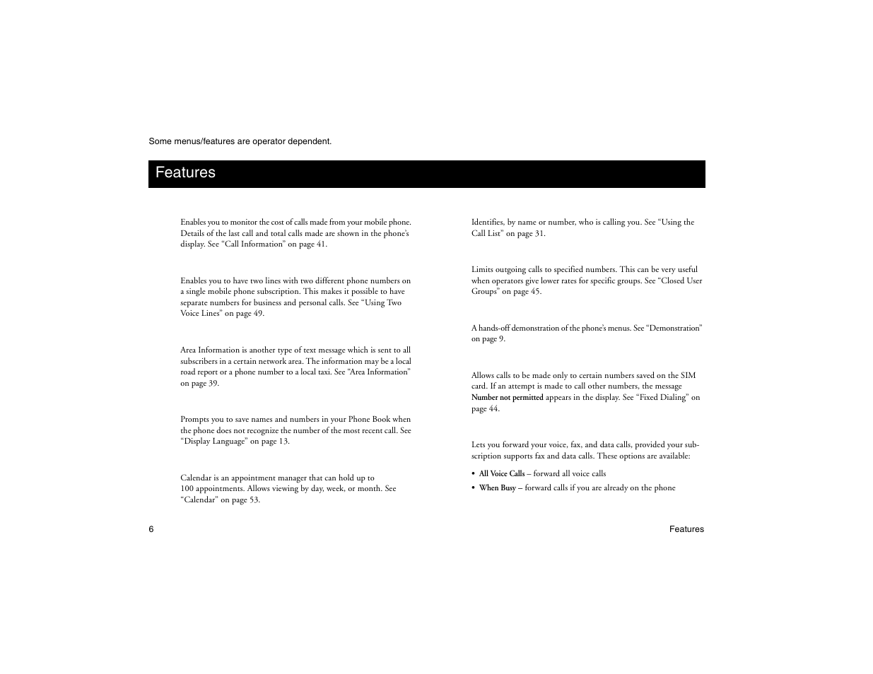 Not for commercial use - ericsson inc, Features | Ericsson R300Z User Manual | Page 13 / 88