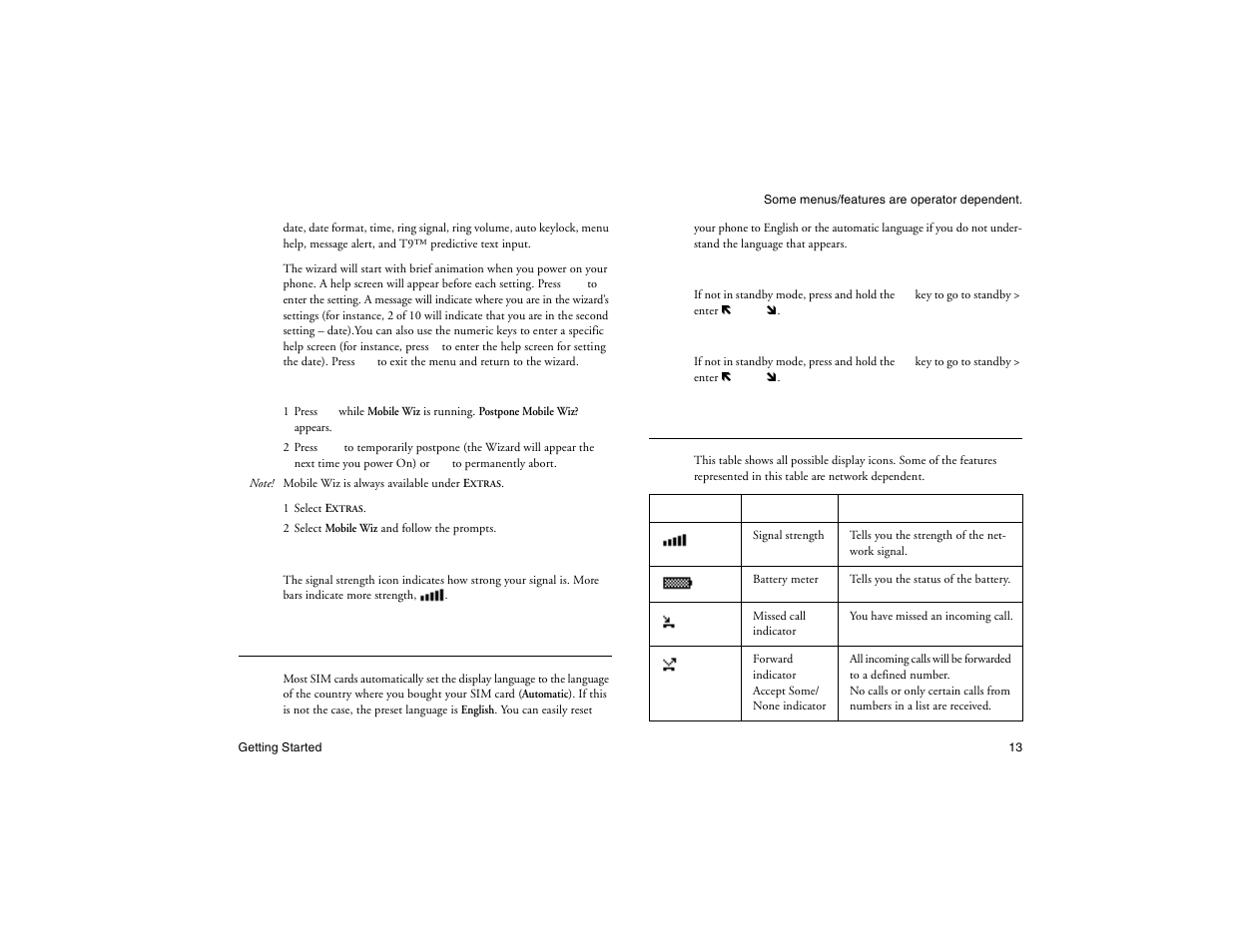 Not for commercial use - ericsson inc, Display language, Display icons | Ericsson R300Z User Manual | Page 20 / 88