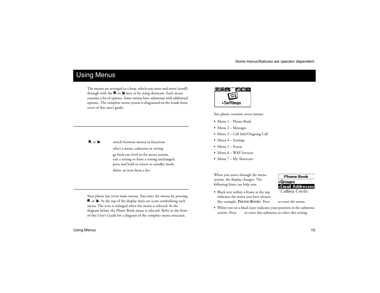 Not for commercial use - ericsson inc, Using menus | Ericsson R300Z User Manual | Page 22 / 88