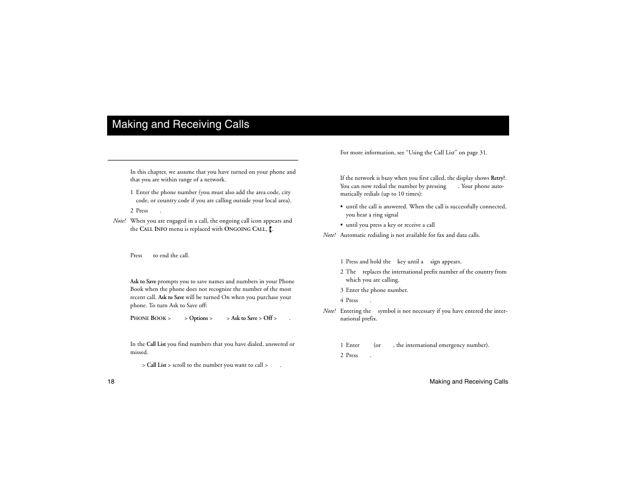 Not for commercial use - ericsson inc, Making and receiving calls | Ericsson R300Z User Manual | Page 25 / 88