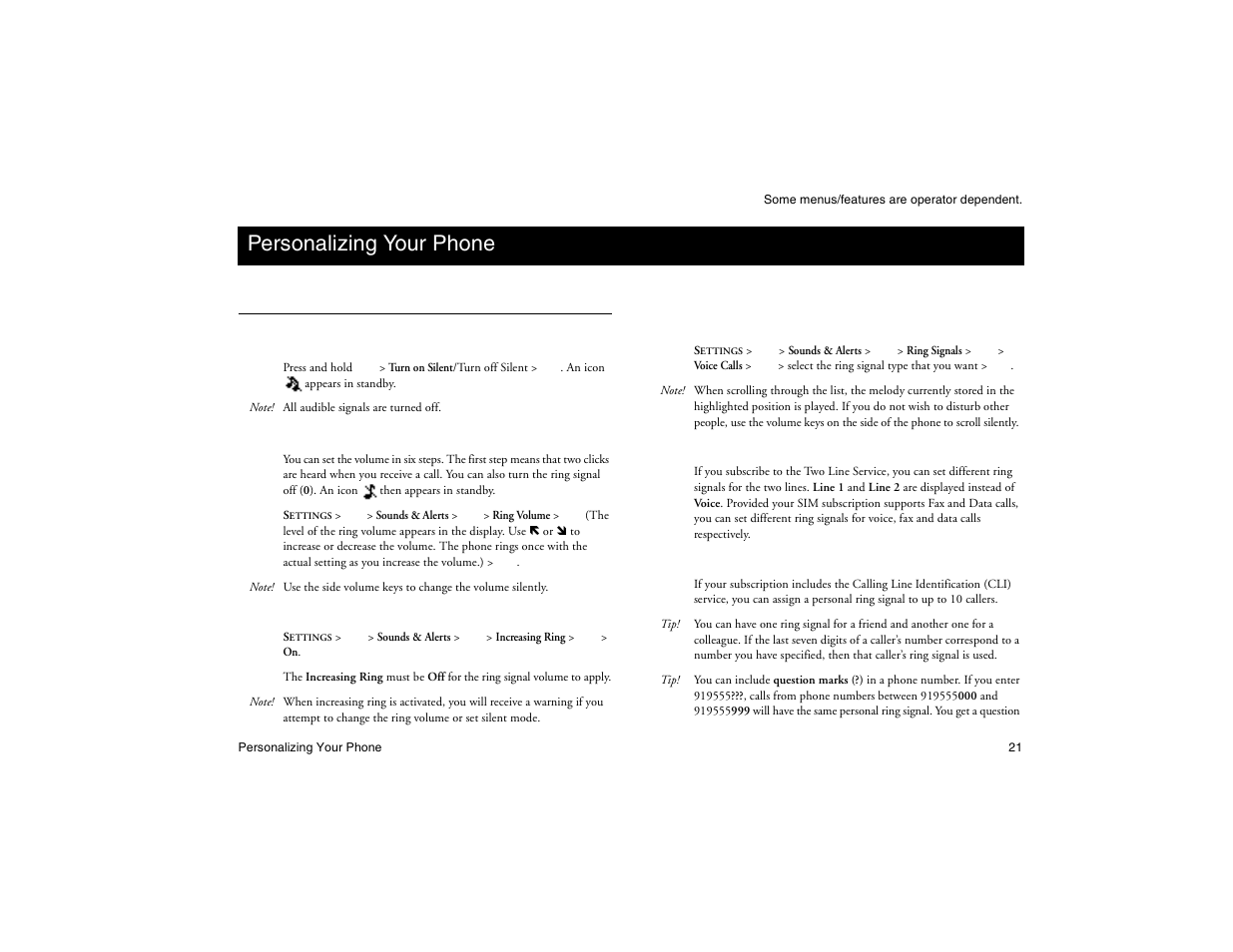 Not for commercial use - ericsson inc, Personalizing your phone, Ring signals | Ericsson R300Z User Manual | Page 28 / 88