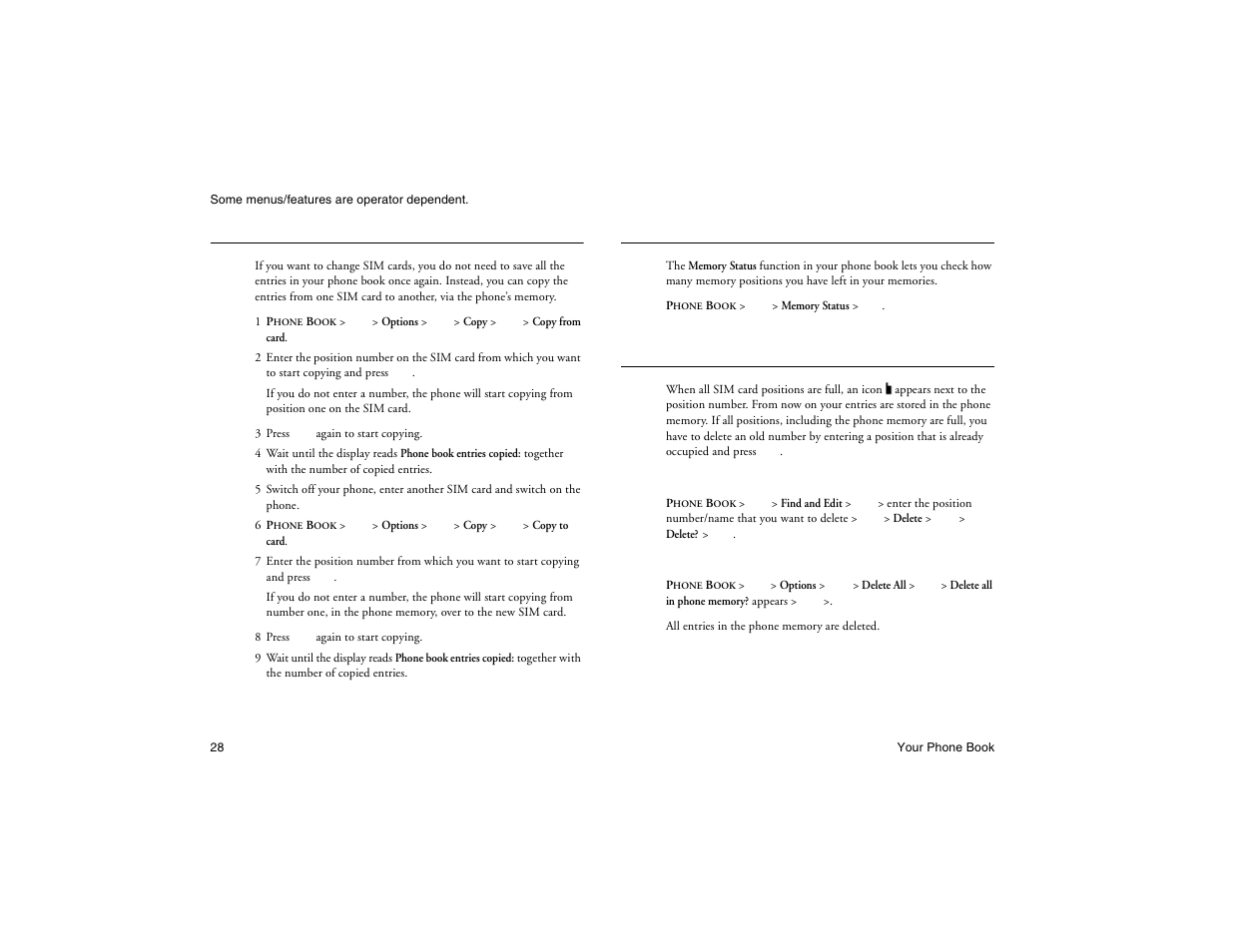 Not for commercial use - ericsson inc, Copying entries from one sim to another | Ericsson R300Z User Manual | Page 35 / 88