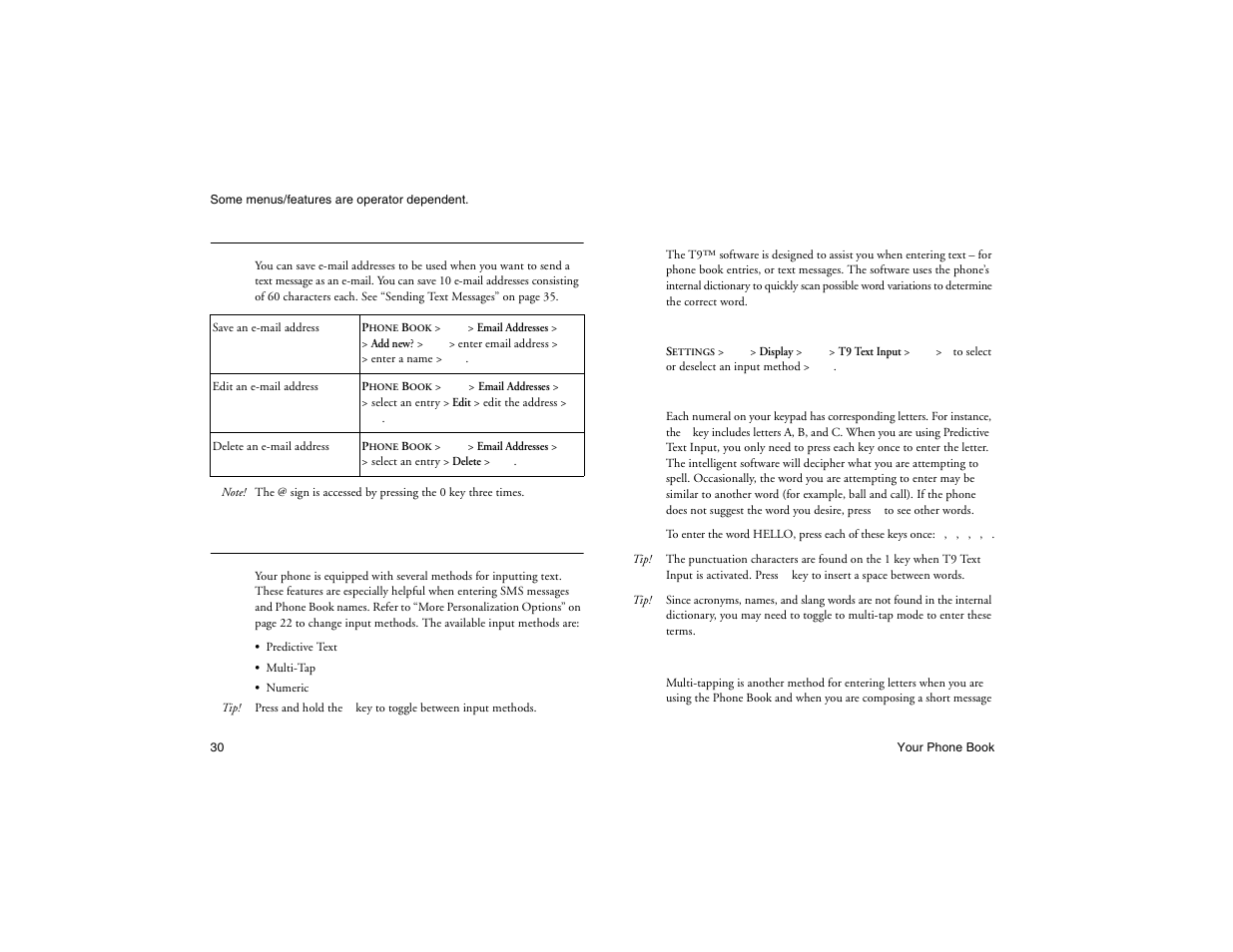 Not for commercial use - ericsson inc, E-mail addresses, Entering special characters | Ericsson R300Z User Manual | Page 37 / 88