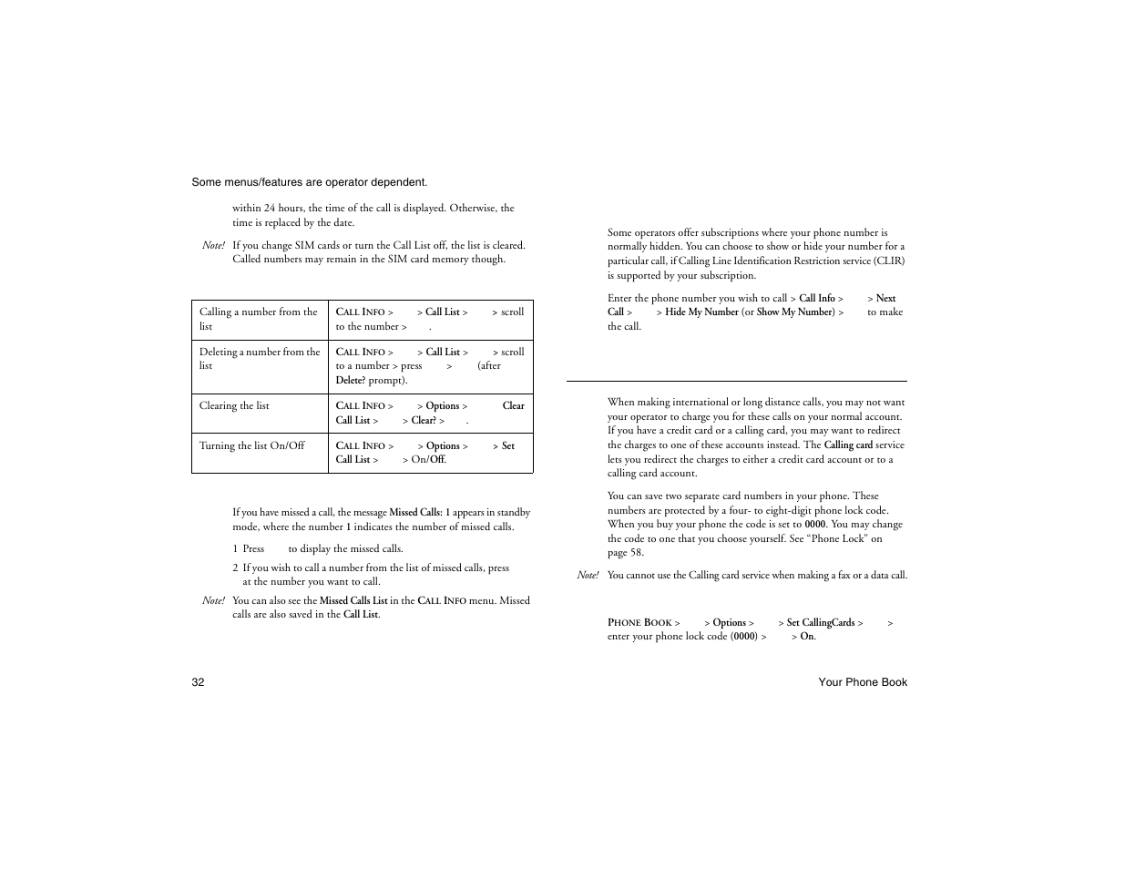 Not for commercial use - ericsson inc, Calling cards | Ericsson R300Z User Manual | Page 39 / 88