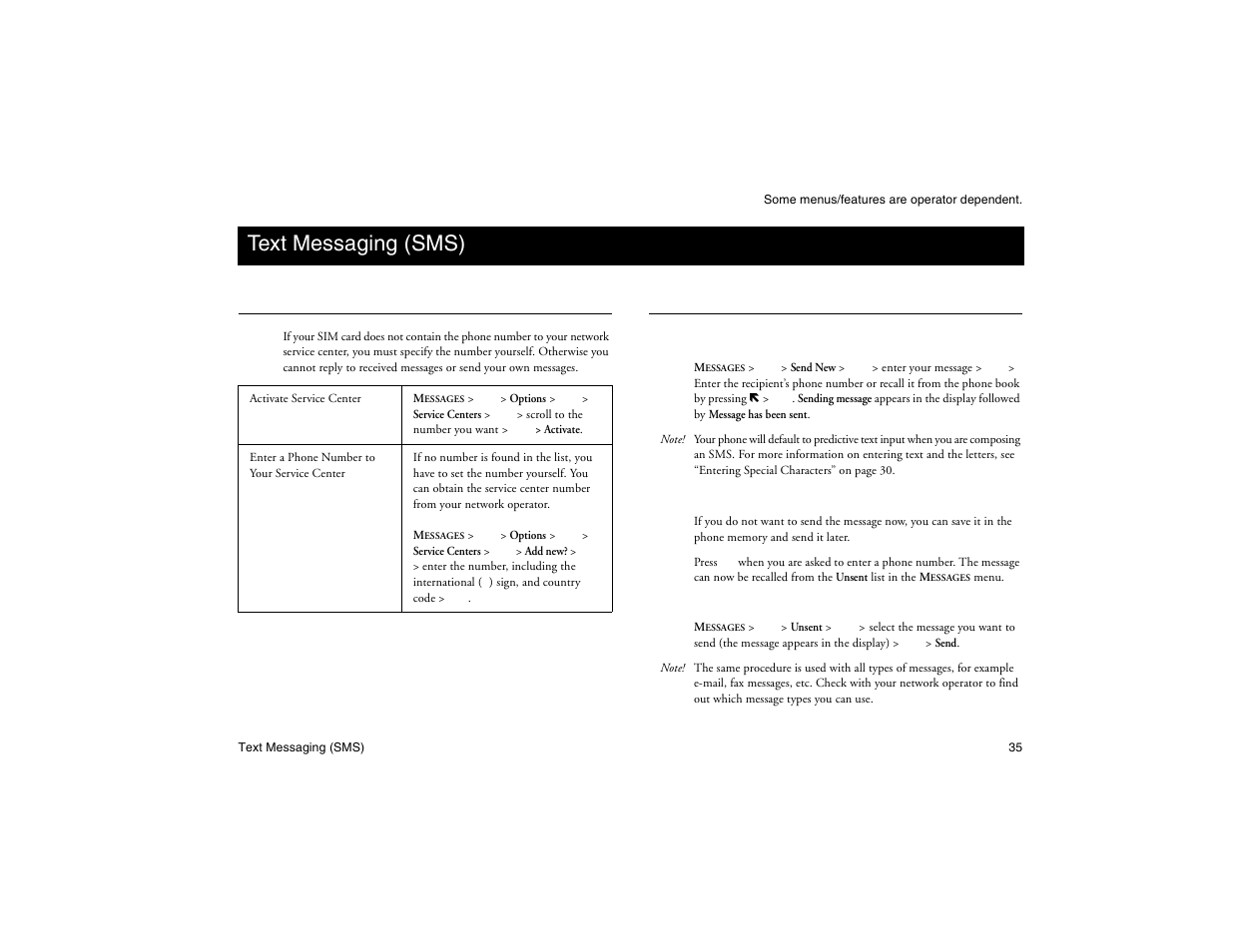 Not for commercial use - ericsson inc, Text messaging (sms), Enabling your phone to send sms | Sending text messages | Ericsson R300Z User Manual | Page 42 / 88