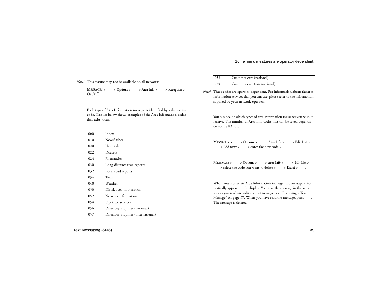 Not for commercial use - ericsson inc, Area information | Ericsson R300Z User Manual | Page 46 / 88