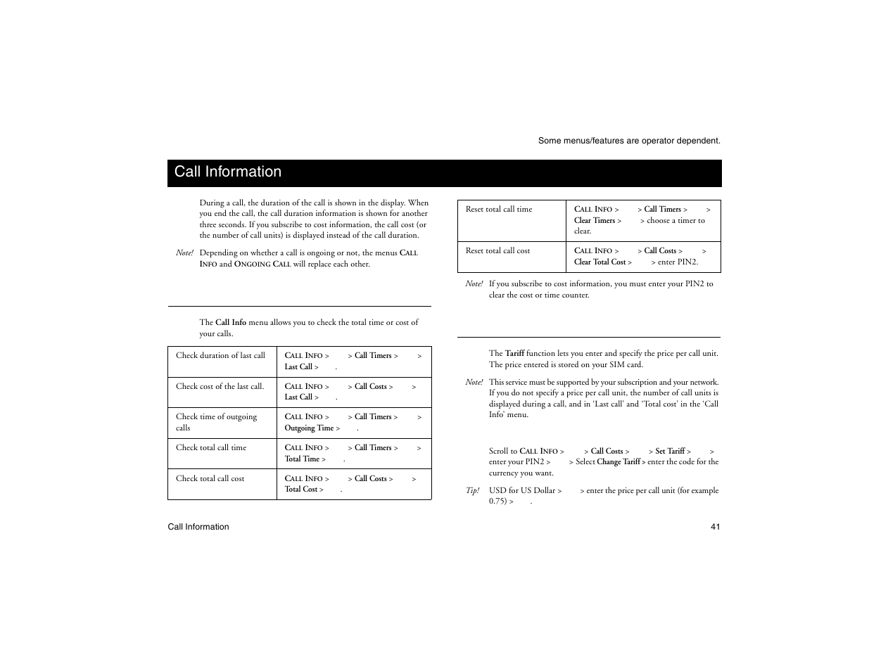 Not for commercial use - ericsson inc, Call information, Total call time or call cost | Determining the call cost | Ericsson R300Z User Manual | Page 48 / 88