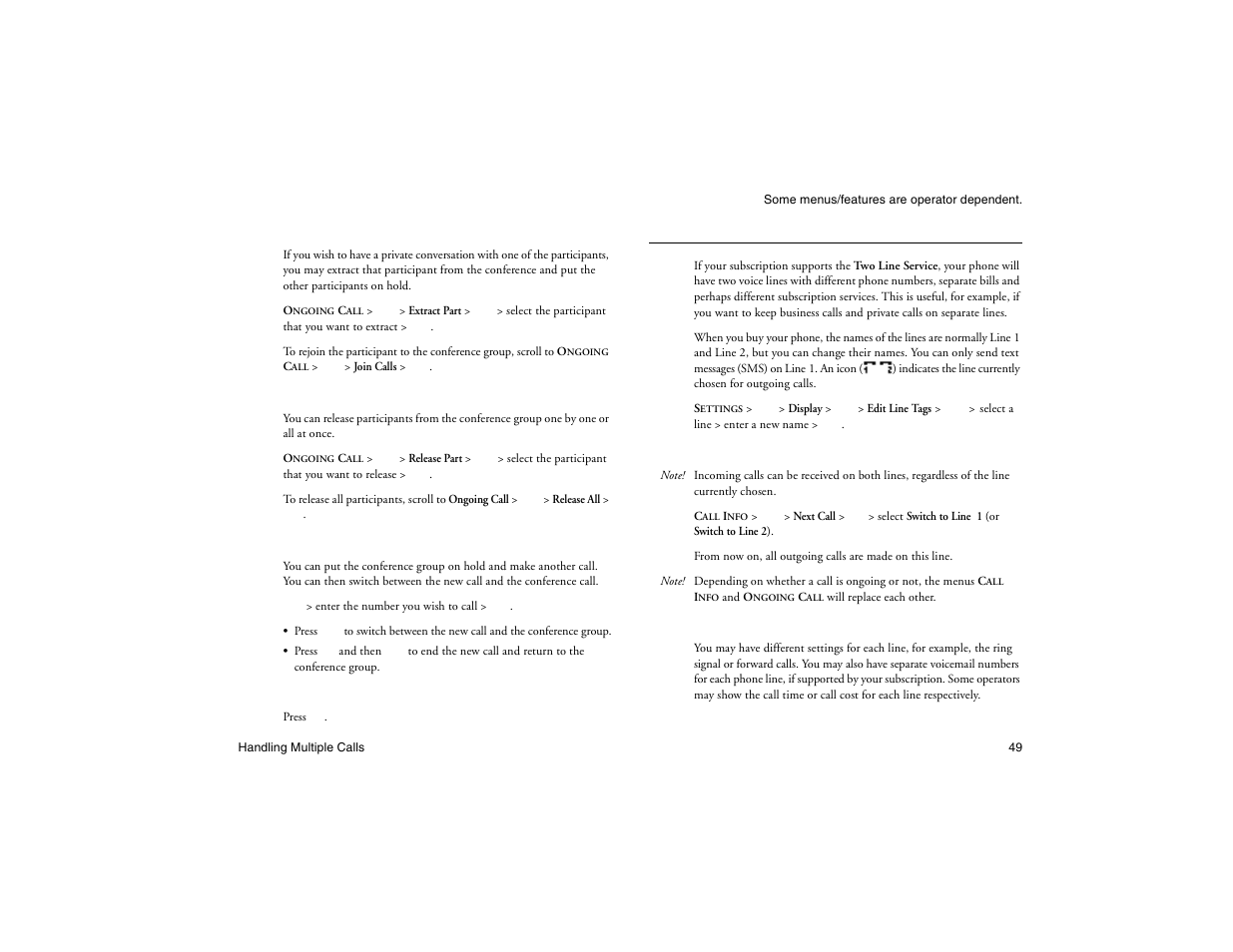 Not for commercial use - ericsson inc, Using two voice lines | Ericsson R300Z User Manual | Page 56 / 88