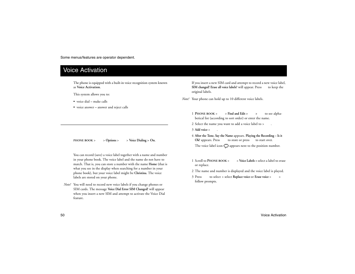 Not for commercial use - ericsson inc, Voice activation, Voice dialing | Ericsson R300Z User Manual | Page 57 / 88