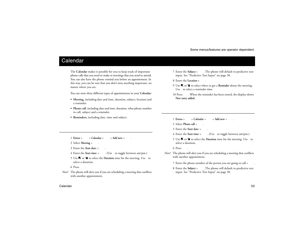 Not for commercial use - ericsson inc, Calendar, Adding a meeting | Adding a phone call | Ericsson R300Z User Manual | Page 60 / 88
