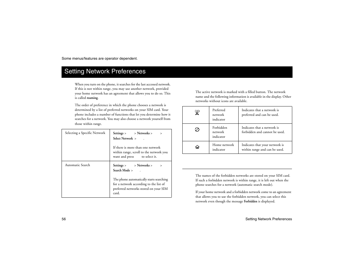 Not for commercial use - ericsson inc, Setting network preferences | Ericsson R300Z User Manual | Page 63 / 88