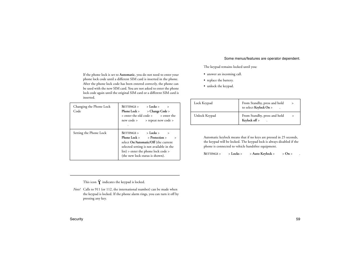 Not for commercial use - ericsson inc, Keypad lock | Ericsson R300Z User Manual | Page 66 / 88