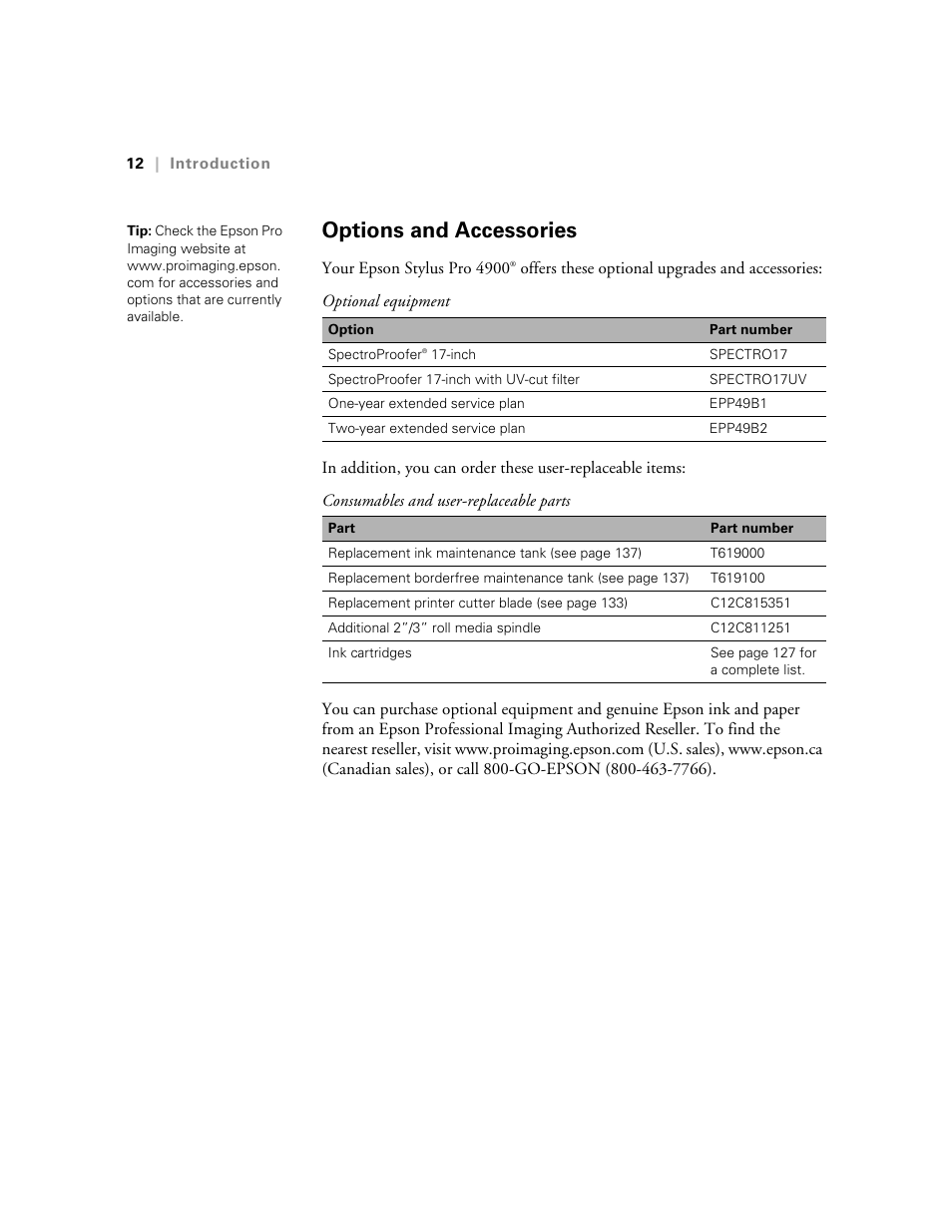 Options and accessories | Ericsson STYLUS PRO 4900 User Manual | Page 10 / 174